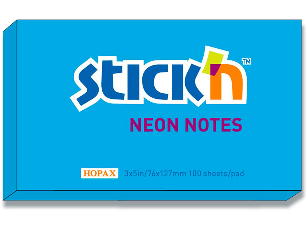 Memonotes, 76x127 mm, Neon blå, 1 blok, Stick'n 