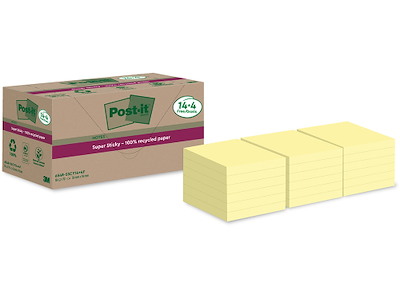 Memonotes, 76x76mm, Gul, 18 blokke, Post-it Super Sticky Recycled