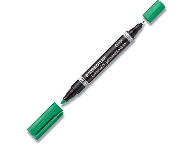 Marker, Rund spids, F og M, Grøn, Staedtler Lumocolor 348 Duo