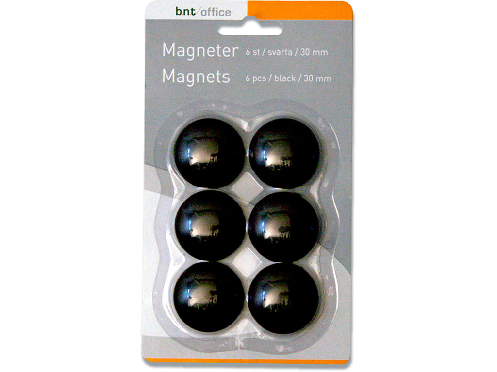 Magneter, Sort, Ø3 cm, 6 stk, BNT Office 
