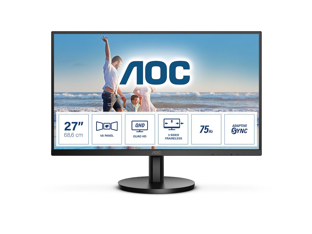 AOC Q27B3MA computerskærm 68,6 cm (27") 2560 x 1440 pixel Quad HD LED Sort