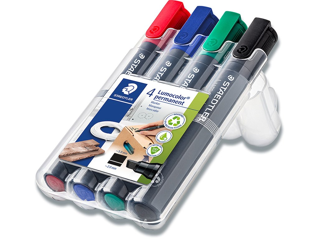 Marker, Skrå spids, 2-5 mm, 4 assorteret, Staedtler Lumocolor 350