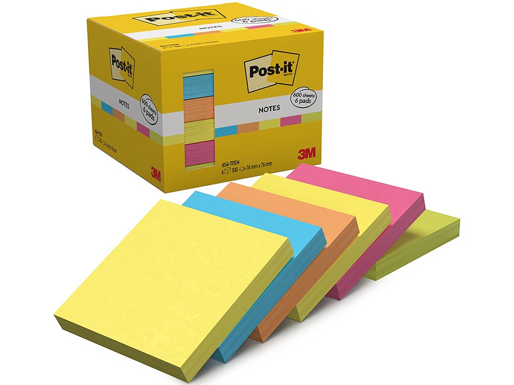 Memonotes, 76x76 mm, Assorteret Energetic, 6 blokke, Post-it