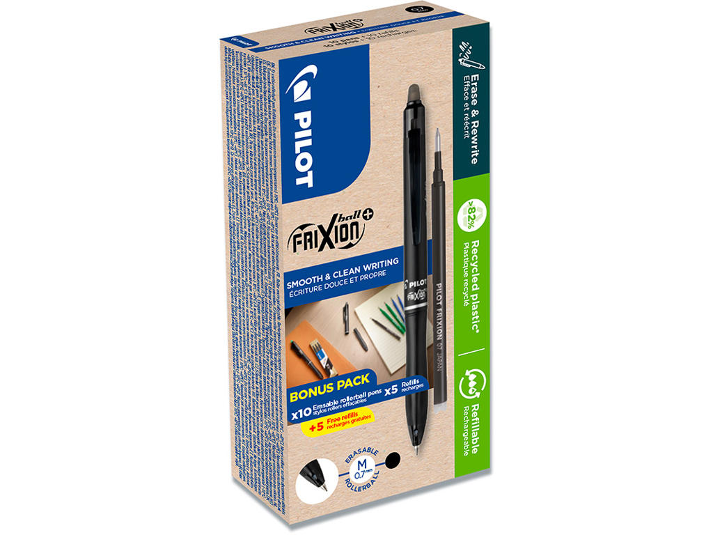 Rollerball gelpen, 0.7 mm, 0.35 mm, 10+10, Sort, FriXion Ball Plus WLT448020
