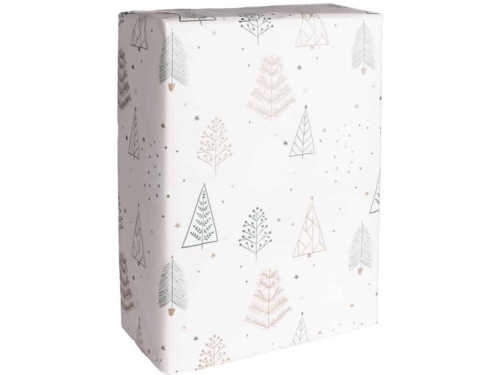 Gavepapir, Guld og grønne juletræer, Coated, 57 cm, 150 m