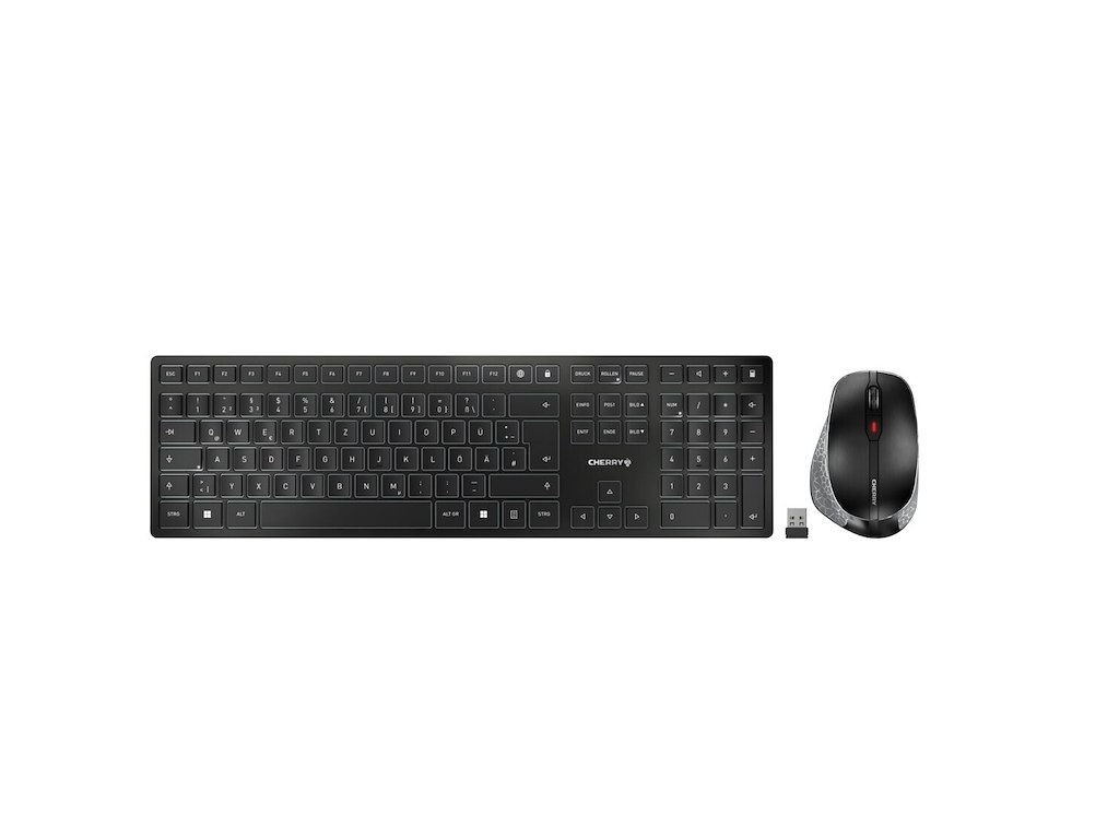 CHERRY DW 9500 SLIM tastatur Mus inkluderet Universel RF trådløs + Bluetooth QWERTZ Tysk Sort, Grå