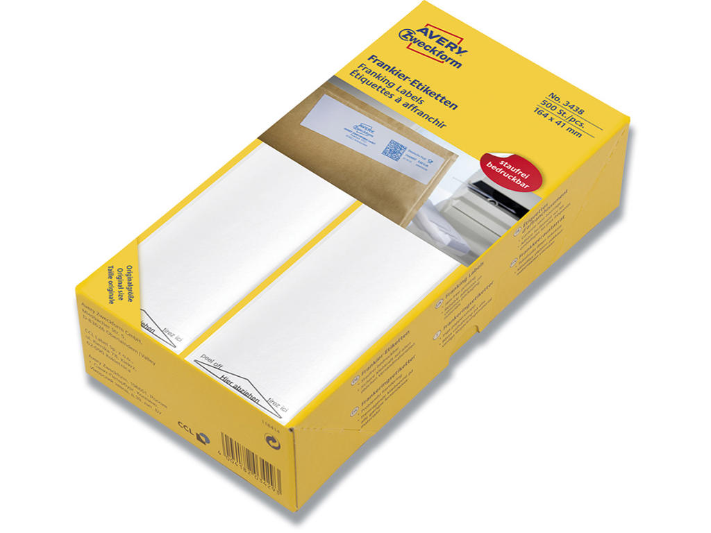 Frankeringsetiketter, 41x164 mm, Kompatibel, 500 etiketter, Avery Enkelt
