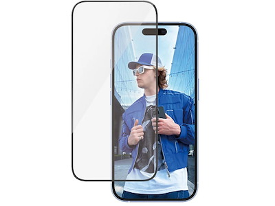 Skærmbeskyttelse, iPhone 15, iPhone 16, Transparant med sort ramme, PanzerGlass UWF