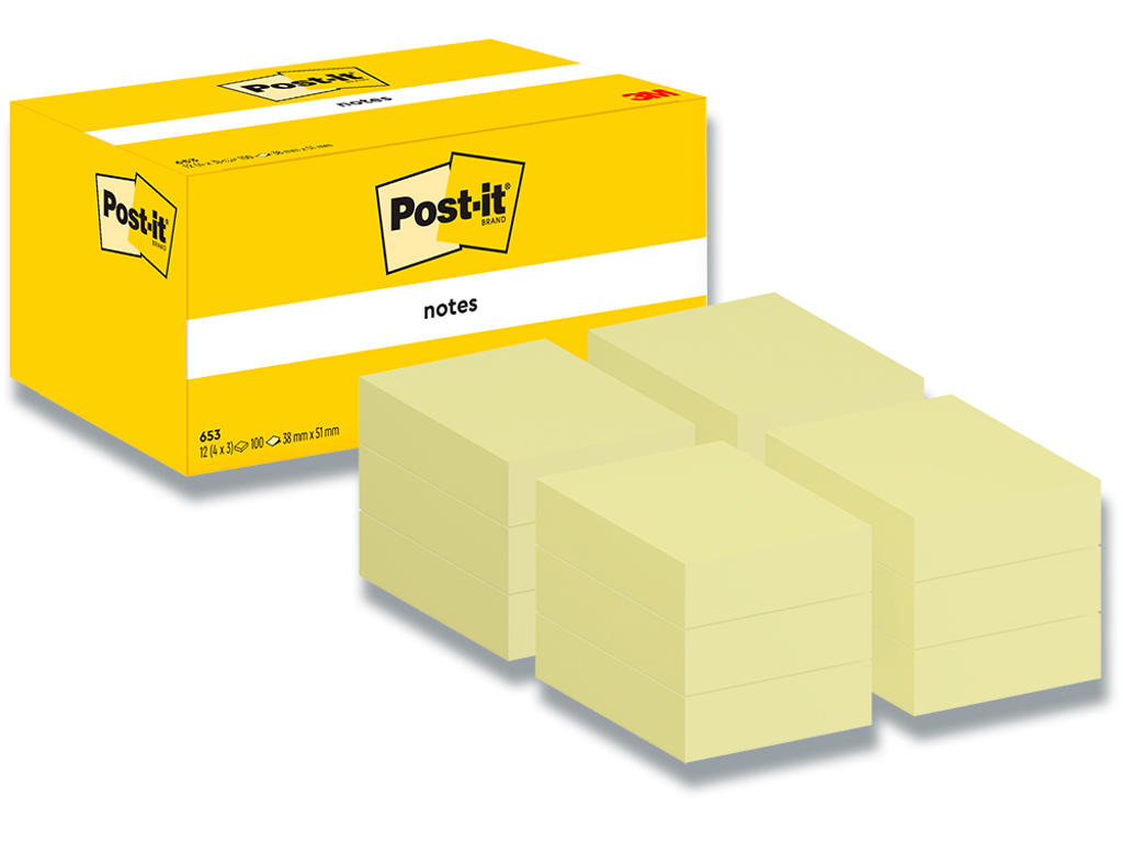 Memonotes, 38x51 mm, Gul, 12 blokke, Post-it 