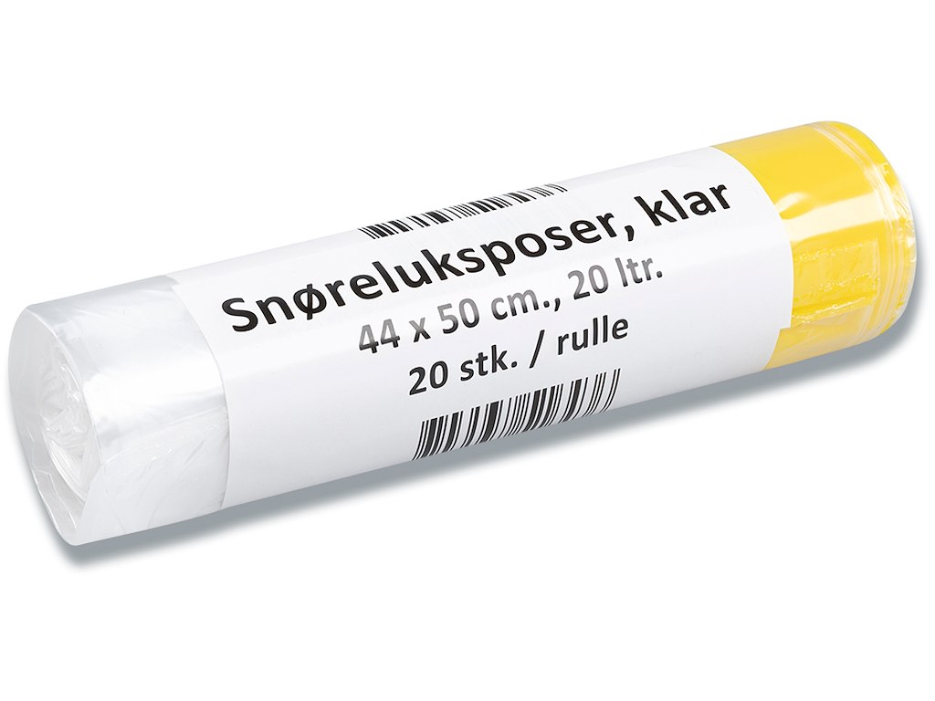 Affaldspose, Med snøreluk, 20 liter, 17 micron, Transparent, 1 rulle, 20 poser pr rulle, Abena