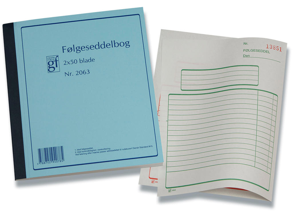 Følgeseddel, Med talkolonne, 15 linjer, 2x50 blade, GF 