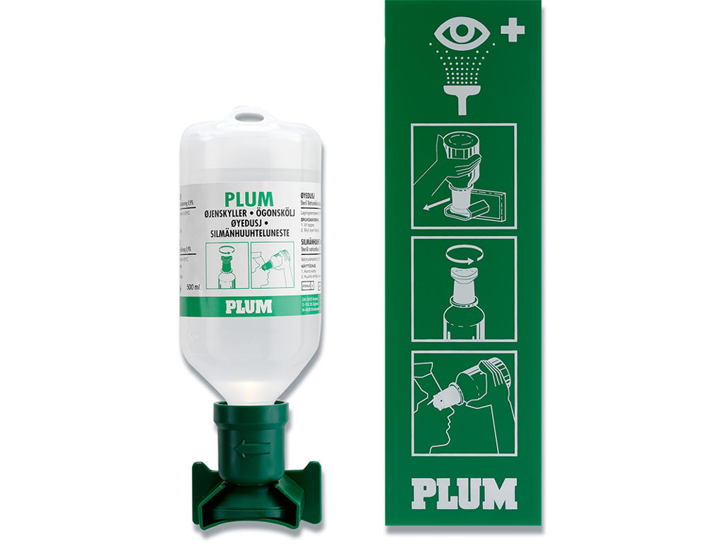 Øjenskyllestation, Med piktogram, Inkl. 1x500 ml øjenskyl med øjenkop, Steril, Plum