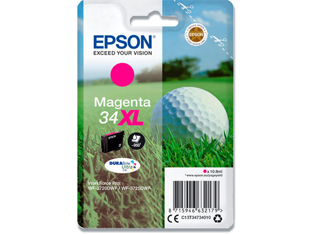 Blækpatron, 1 stk, 950 sider, Magenta-rød, Epson T3474XL