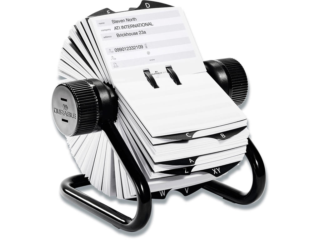 Rullekartotek, Til bord, 500 kort, Dobbeltsidet, Sort, Durable TELINDEX