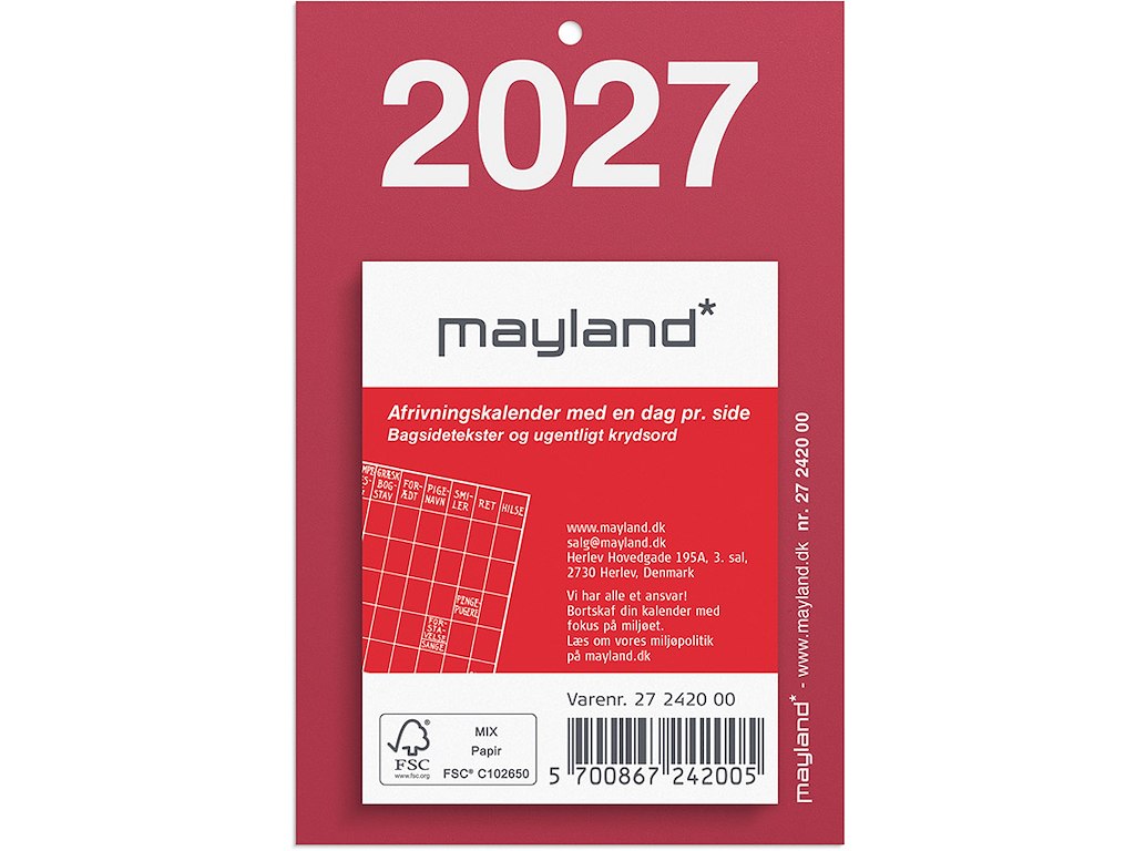 Afrivningskalender, 2027, Lille, Mayland