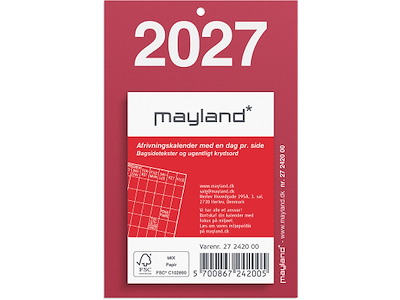 Afrivningskalender, 2027, Lille, Mayland