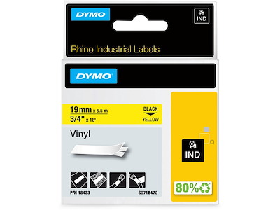 Labeltape, 19mm x 5.5m, Sort på Gul, 1 rulle, Dymo Rhino Industri
