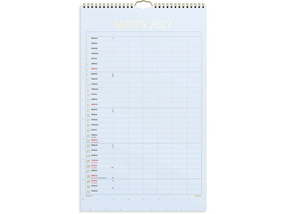 Familiekalender, 2027, Color, 6 personer, 1 måned pr. opslag, Mayland