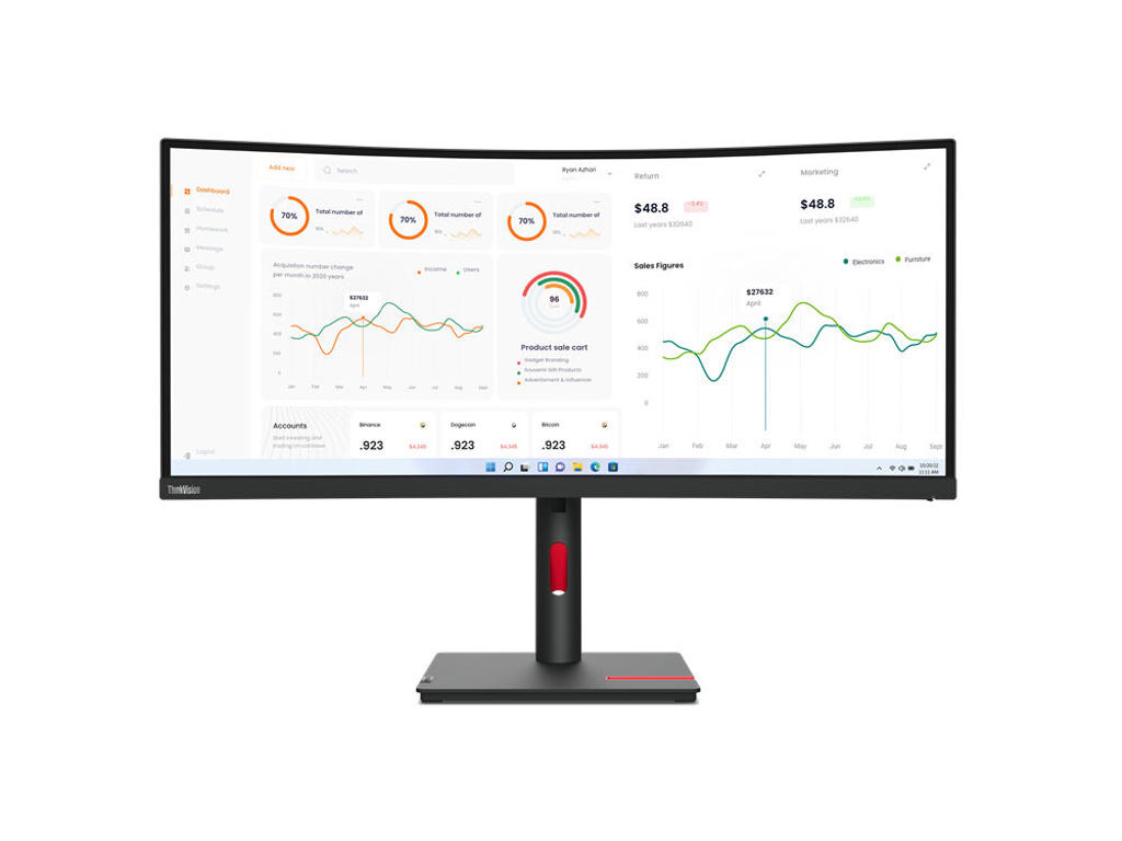 Lenovo ThinkVision T34w-30 LED display 86,4 cm (34") 3440 x 1440 pixel Wide Quad HD Sort