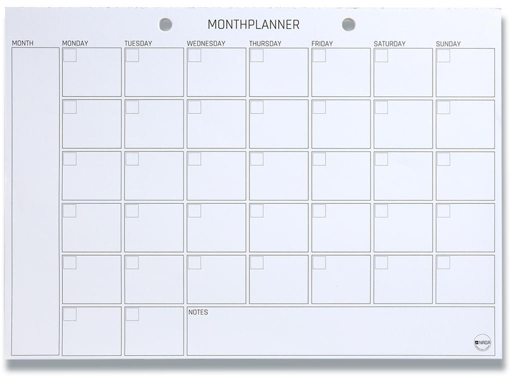 Planlægningsblok, Månedsplan, Engelsk, A4, 52 ark, Naga