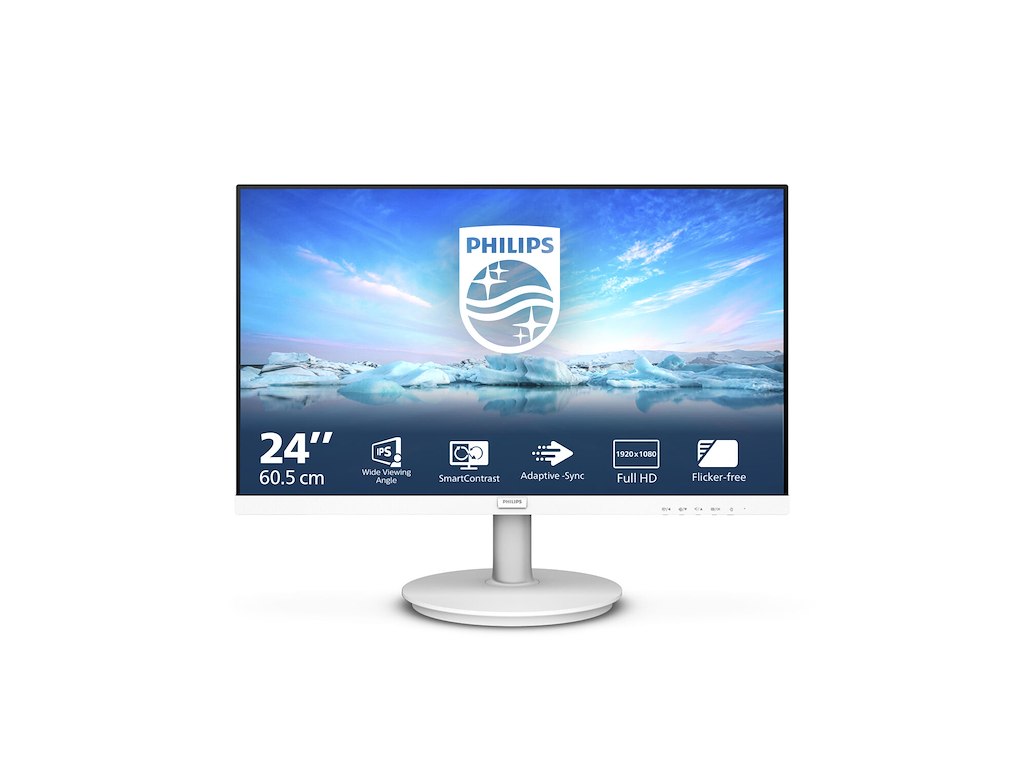 Philips V Line 241V8AW/00 computerskærm 60,5 cm (23.8") 1920 x 1080 pixel Fuld HD LCD Hvid