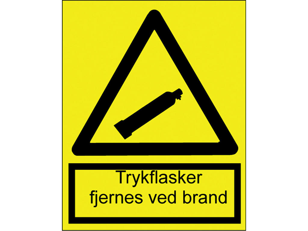 Advarselsskilt, A4, Plast, "Trykflasker fjernes ved brand", OX-ON