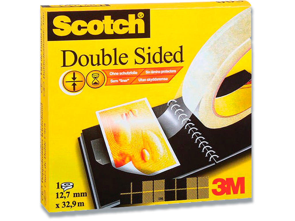 Tape - dobbeltklæbende, 12mm x 33m, 1 rulle, Transparent, Scotch Dobbeltklæbende 665