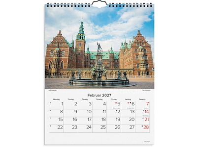 Vægkalender, 2027, Danske Slotte, 1 måned pr. opslag, Mayland