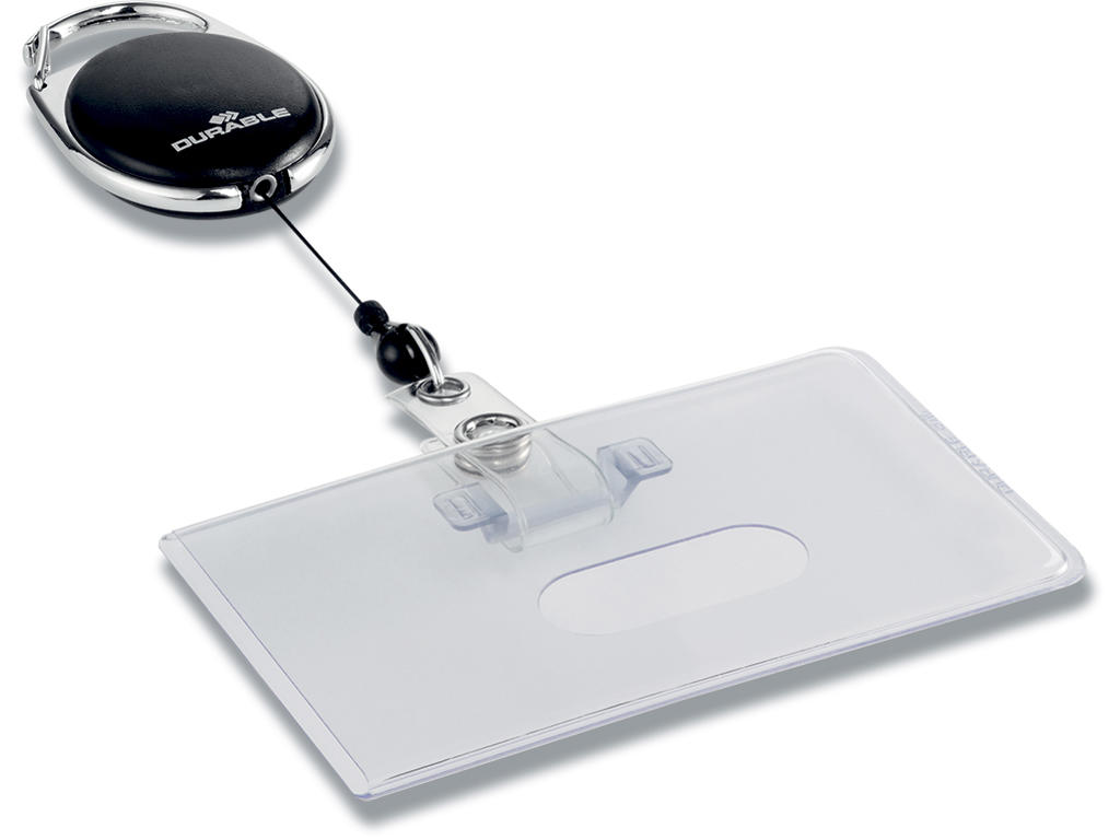 ID kortholder, Til 1 kort, Med Stropklemme og yoyosnor med karabinhage, Vandret, 1 stk, Durable STYLE 