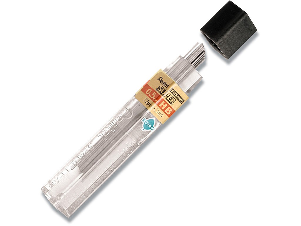 Blyantstifter, 0.5 mm, HB, 12 stifter, Pentel Hi-Polymer C505