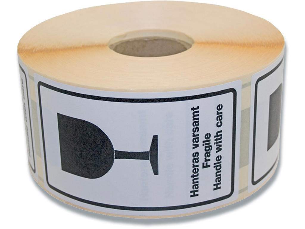 Etiketter, 120x70 mm, 1000 etiketter i alt, BNT "HANDLE WITH CARE'' 