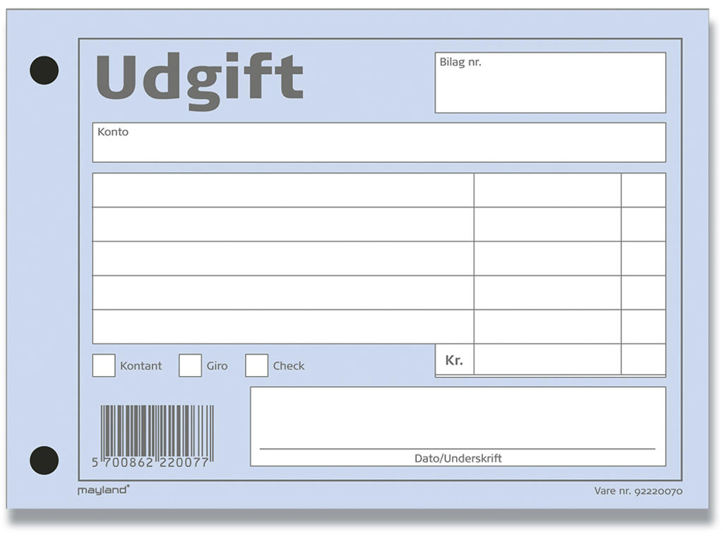 Udgiftsbilag, Blå, 100 ark, 148x100 mm, Mayland 