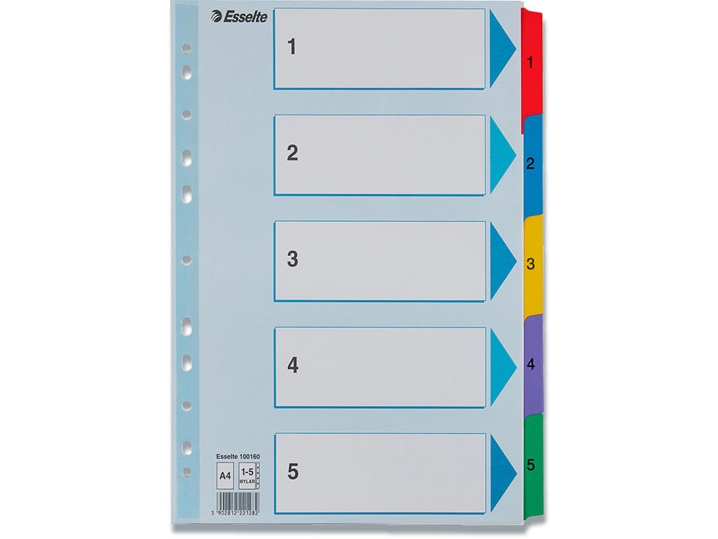 Registerblade, A4, 1-5, Flerfarvet, Esselte Mylar 
