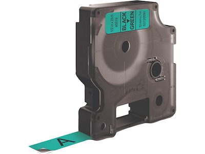 Labeltape, 12mm x 7m, Sort på Grøn, 1 rulle, Dymo D1 45019