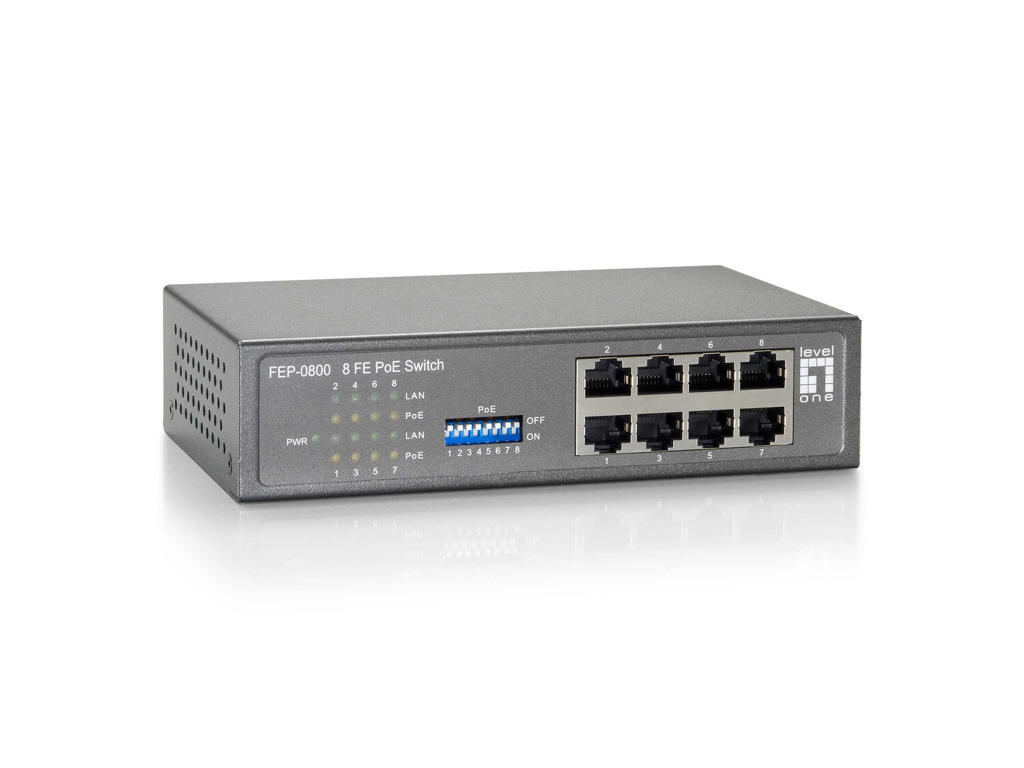 LevelOne FEP-0800W65 netværksswitch Fast Ethernet (10/100) Strøm over Ethernet (PoE) Grå