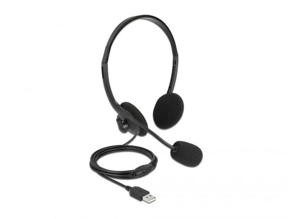 DeLOCK 27178 hovedtelefoner/headset Ledningsført Kontor/Callcenter USB Type-A Sort
