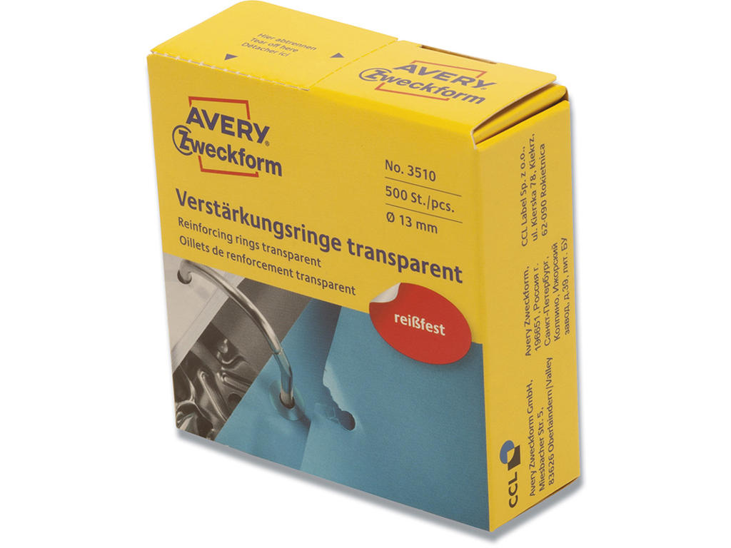 Hulforstærkere, 500 stk, Transparent, Ø13 mm, Avery 