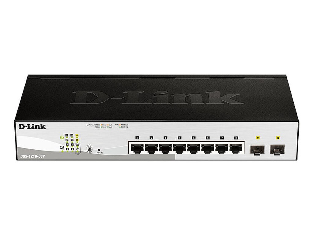 D-Link DGS-1210-08P netværksswitch Administreret L2/L3 Gigabit Ethernet (10/100/1000) Strøm over Ethernet (PoE) Sort