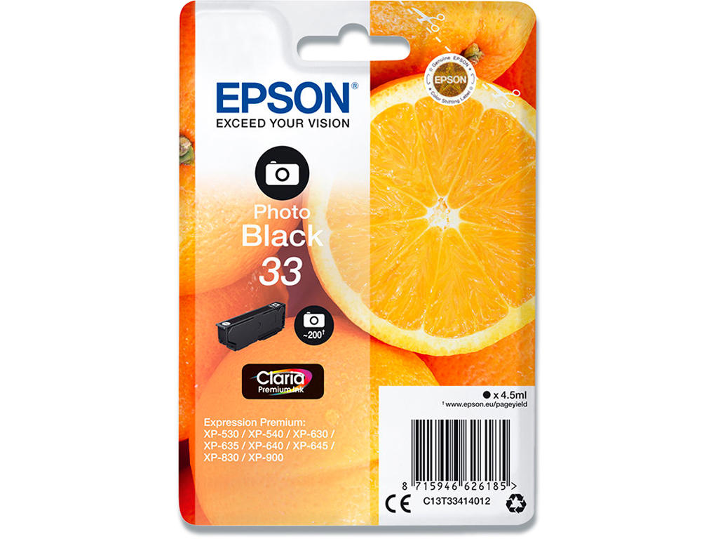 Blækpatron, 1 stk, 300 sider, Photo Black, Epson 33