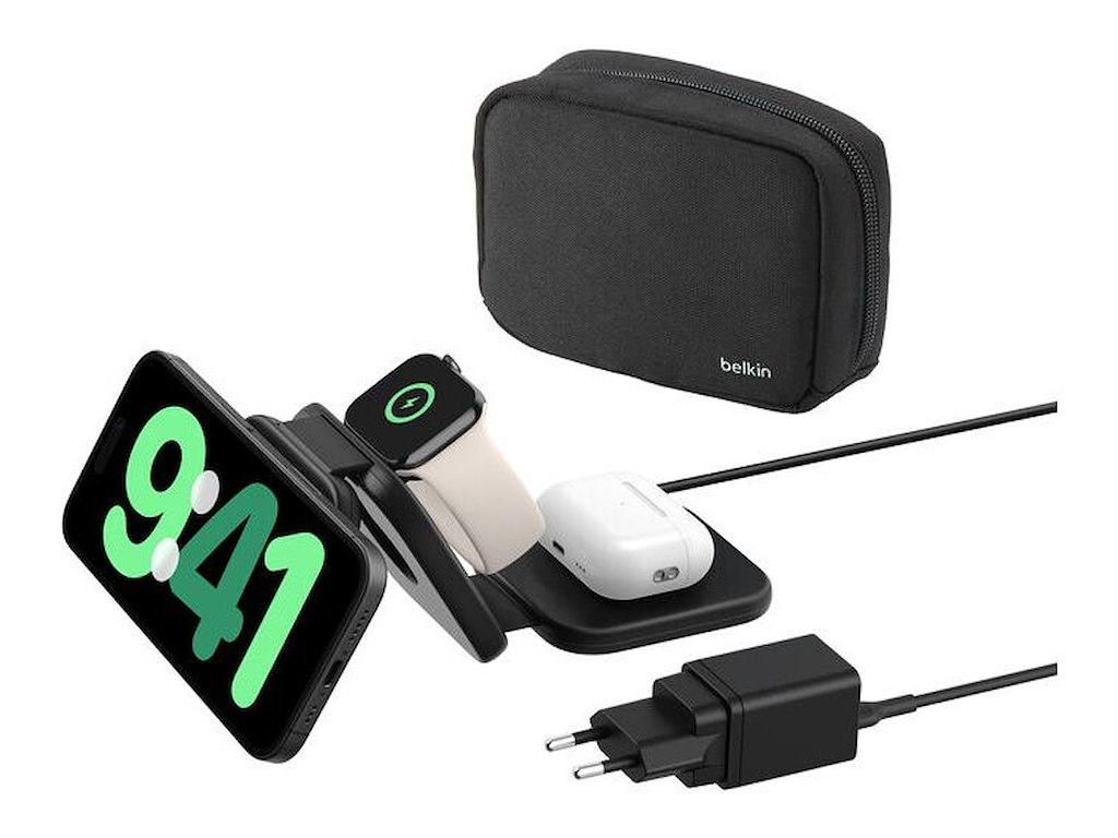 Belkin BoostCharge Pro Hovedtelefoner, Smartphone, SmartWatch Sort Vekselstrøm, USB Trådløs opladning Hurtig opladning Indendørs