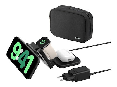 Belkin BoostCharge Pro Hovedtelefoner, Smartphone, SmartWatch Sort Vekselstrøm, USB Trådløs opladning Hurtig opladning Indendørs