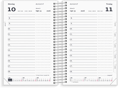 Kalender, 2026, Mini dag, 4 illustrationer, 1 dag pr. side, Mayland