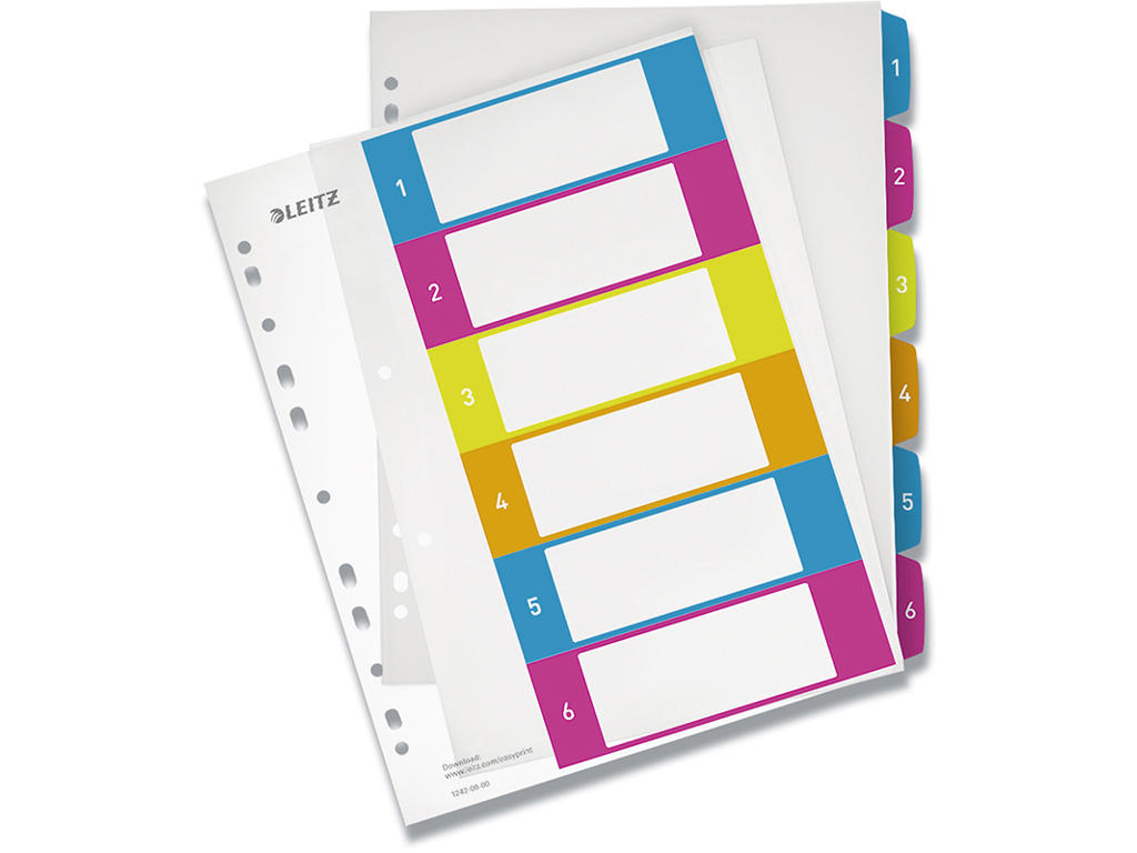 Registerblade, A4 Maxi, 1-6, Flerfarvet i Leitz WOW farver, Leitz WOW 