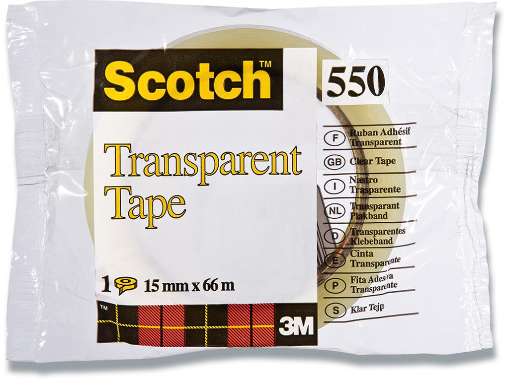Tape, 15mm x 66m, 1 rulle, Transparent, Scotch 550