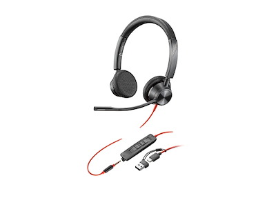 HP Poly Blackwire 3325 Stereo USB-C Headset +3.5mm Plug +USB-C/A Adapter