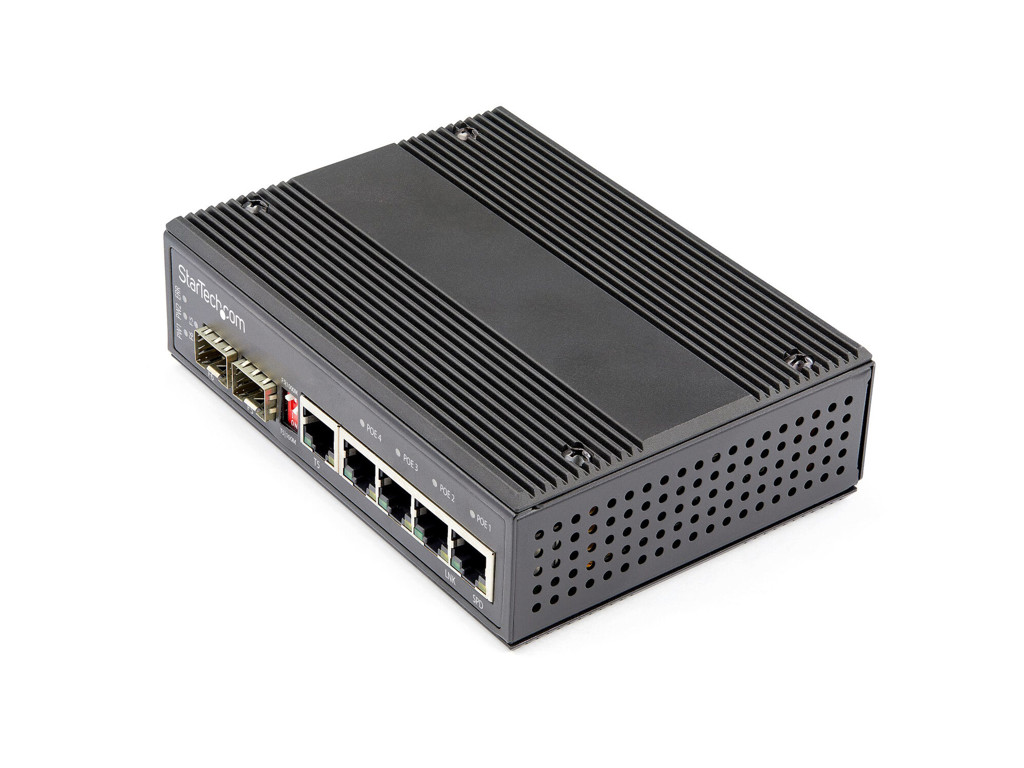 StarTech.com IES1G52UP12V netværksswitch Ikke administreret Gigabit Ethernet (10/100/1000) Strøm over Ethernet (PoE) Sort