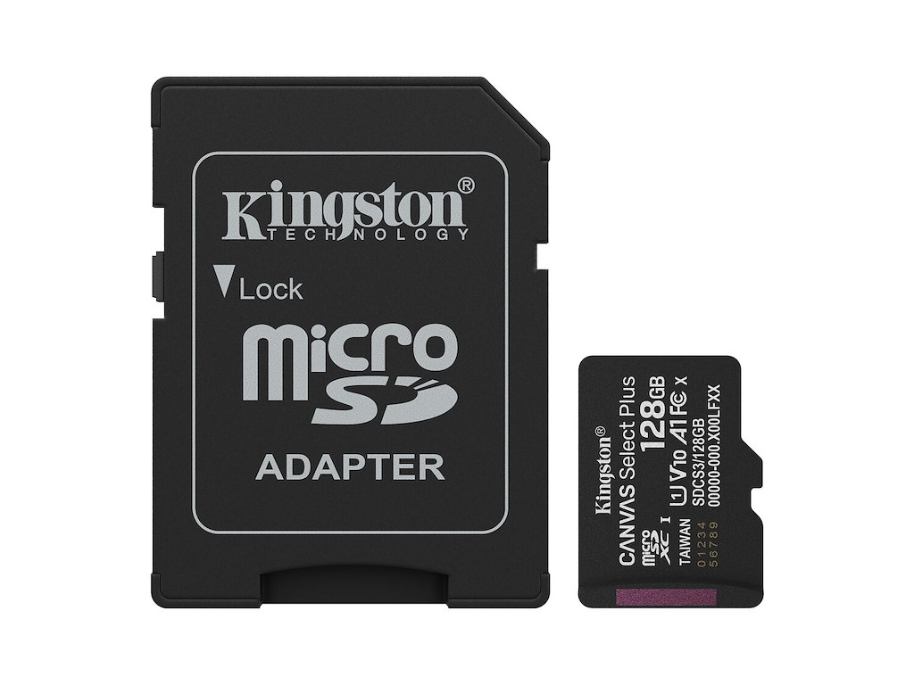 Kingston Technology 128GB microSDXC Canvas Select Plus Gen3 150MB/s A1 Card + Adapter