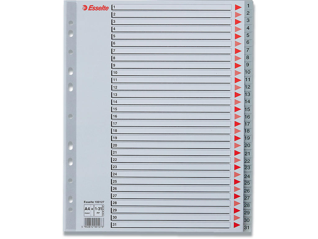Registerblade, A4 Maxi, 1-31, Grå, Esselte 