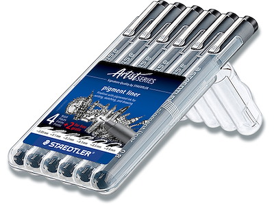 Fineliner, Sort, 0.05, 0.1, 0.2, 0.3, 0.5, 0.8 mm, 6 stk, Staedtler Pigment 308