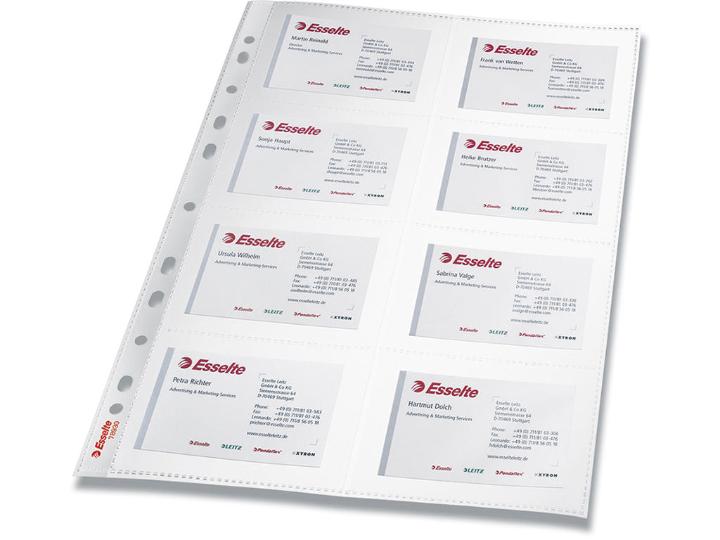 Visitkortlommer, Til ringbind og brevordnere, 8 kort pr lomme, 10 lommer, Esselte 